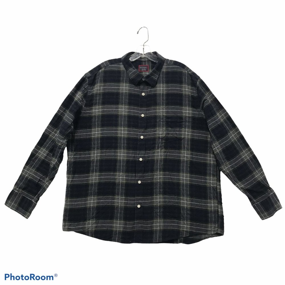 UNTUCKit Shirt Brushed Cotton Thin Flannel Plaid Blue Gray Green Men's XXL
